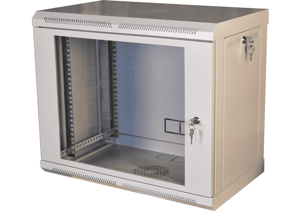 Шафа телекомунікаційна 19" VAGO 9U, настінна, двері акрил, сірий, (505х600х350)