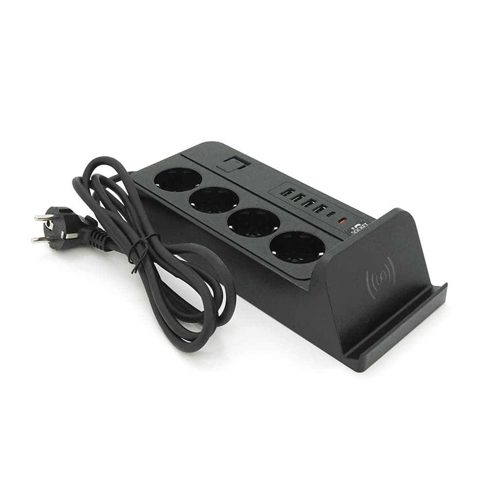Мережевий фільтр із захистом від перенапруги G12, 4 розетки + 4 USB 3.2A + 2 Type-C + бездротова зарядка, 2 м, Black, Box