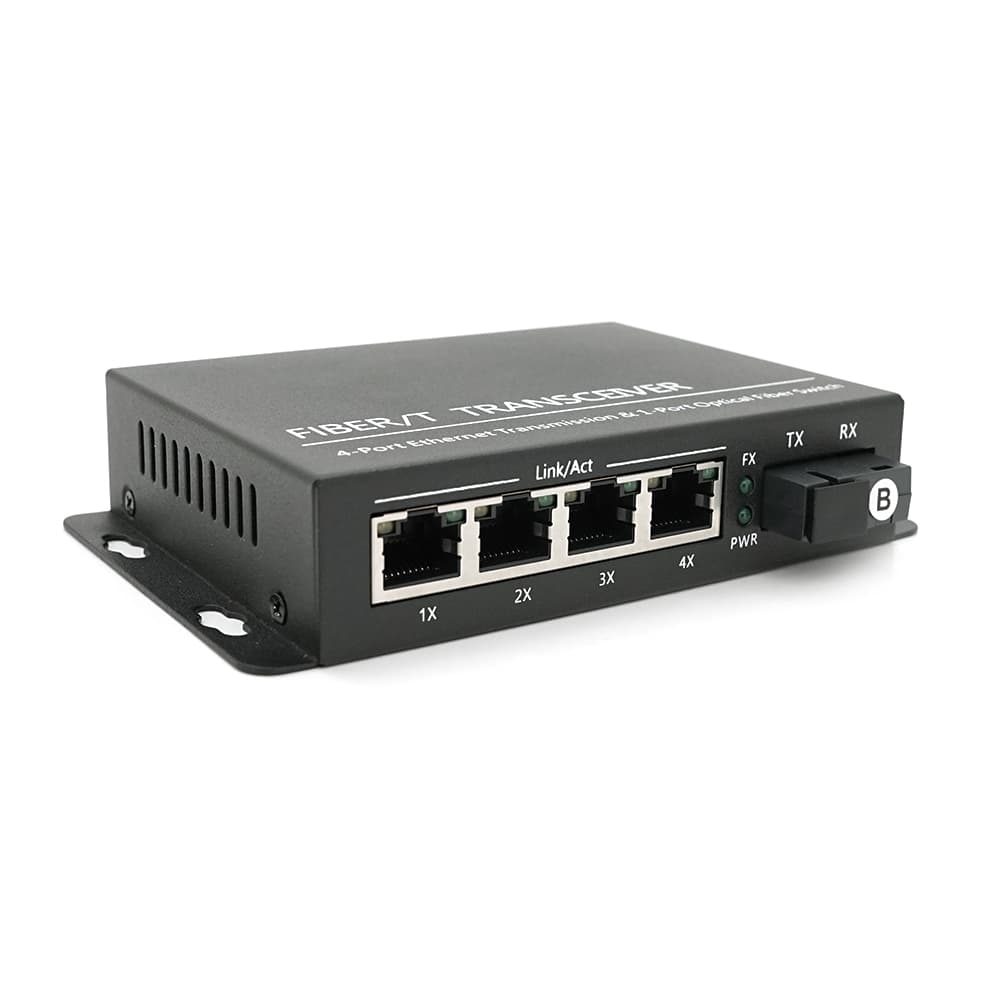 4х портовий медіаконвертор ONV-0110S-SCX-S4-B, 4*100М RJ45 + 1*SC порт (1310/1550nm, 20km)