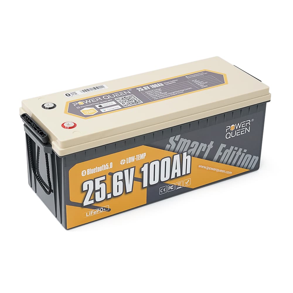 Акумуляторна батарея LiFePO4 Power Queen 25.6V 100Ah BT, 2560Wh, BMS 100A, BASIC-BT, ≥4000 циклів, 532*207*215mm, 21 kg