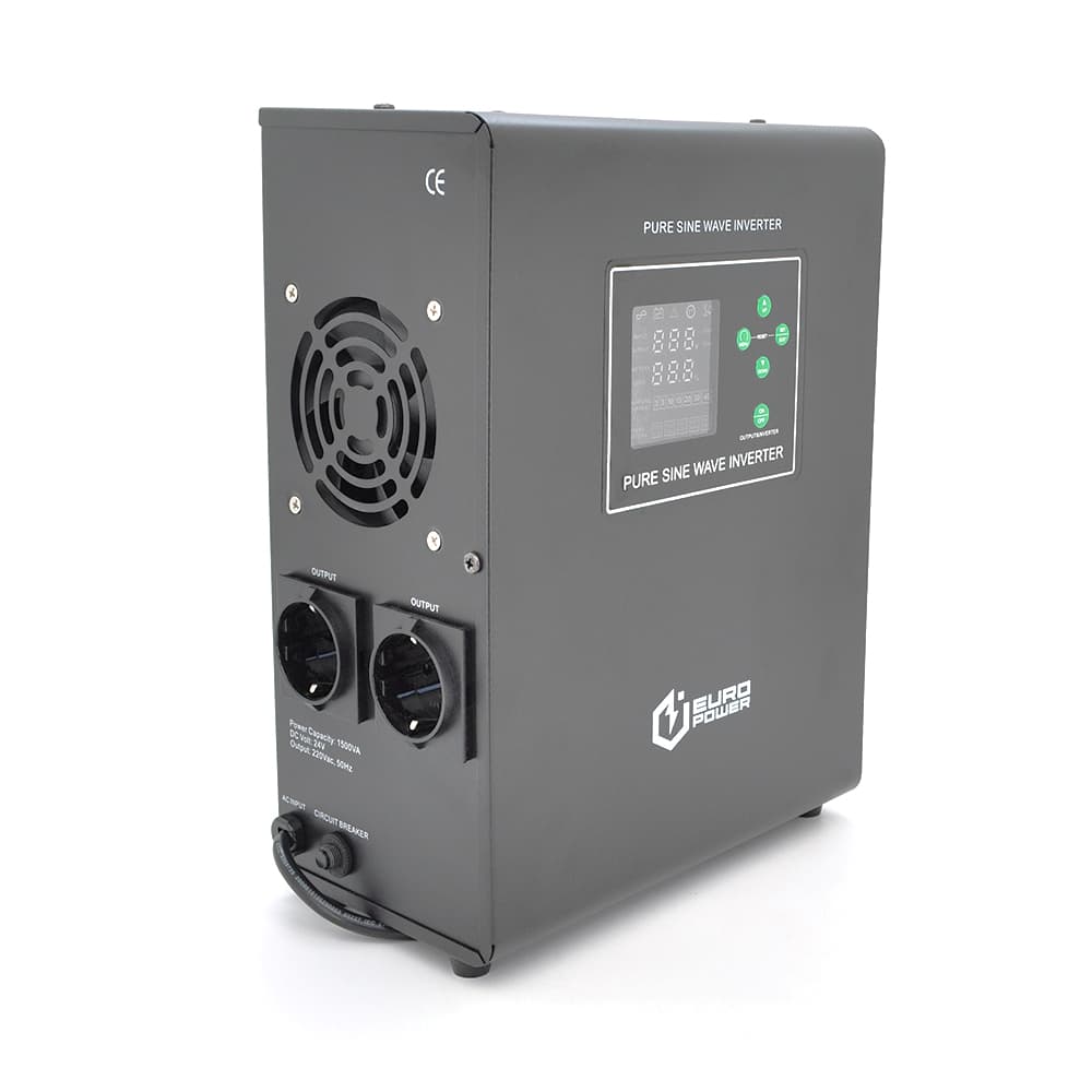 ДБЖ з правильною синусоїдою Europower EPWM-MPS-1500/24 (1050 Вт) 5/10/15/20А, під зовнішню АКБ 24В (AGM/GEL/LFP), кріплення на стіну, Q1 (420*350*230)