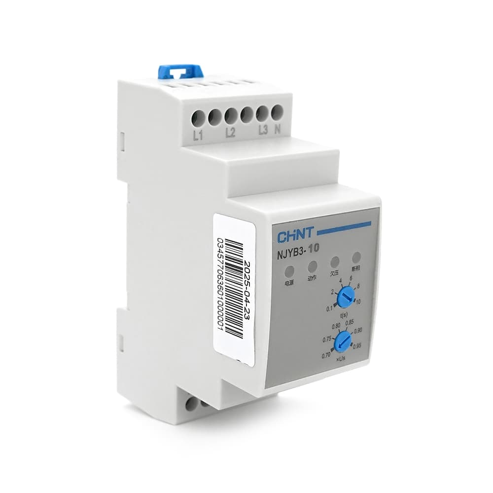 Реле контролю фаз CHINT NJYB3-10 AC220V, 1-2F4P, Захист U- (0,7~0,95) *Us, Затримка 0,1~10с, Захист обриву фаз, Ue240/415V, Ie0.75/0.47, 1CO+1NO