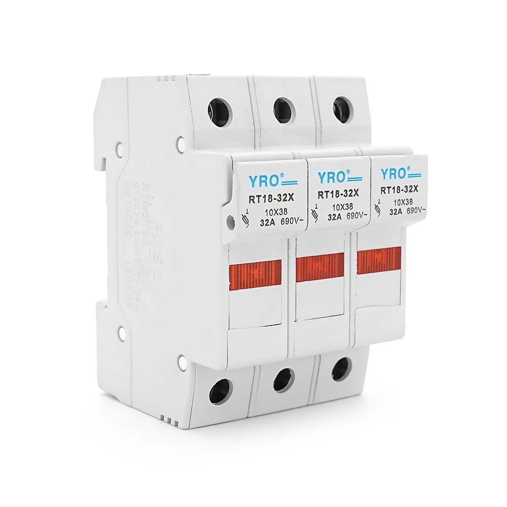 Корпус під плавкий запобіжник YRO RT18-32/3P, 32A, 500/690V, зі світловим індикатором, DIN, під запобіжник 10*38mm,контакти мідь 78*52.8mm