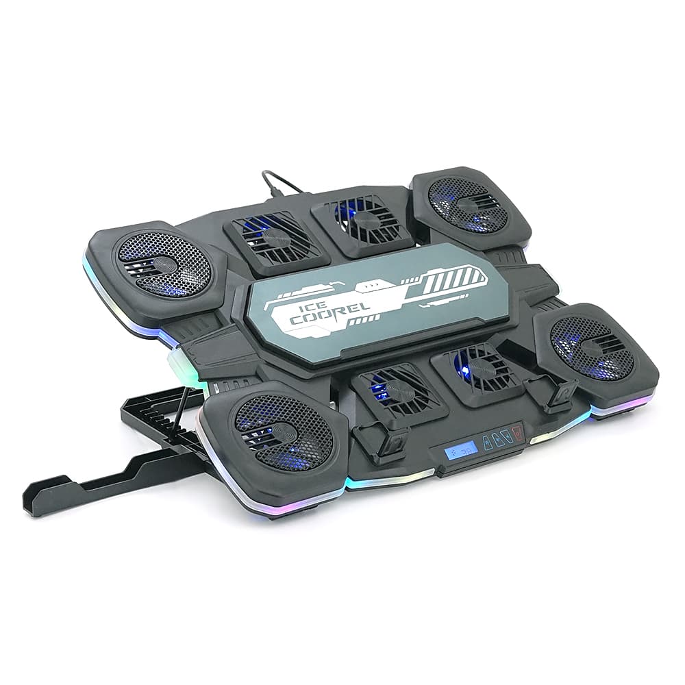 Підставка під ноутбук IceCoorel Q10, до17", fan4-70*15/2-50*15/2-60*15 мм, корпус пластик+алюміній, TYPE C+LCD display, 422x310x39.5mm, RGB-10 режимів, DC12V, Box Q8