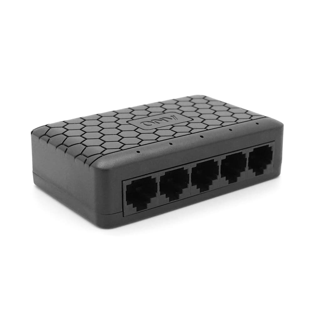 5ти портовий Ethernet комутатор ONV-H1005ES у чорному корпусі, 5*100Мб портів, 5В 1Ач, 87.7×55×23.9 мм