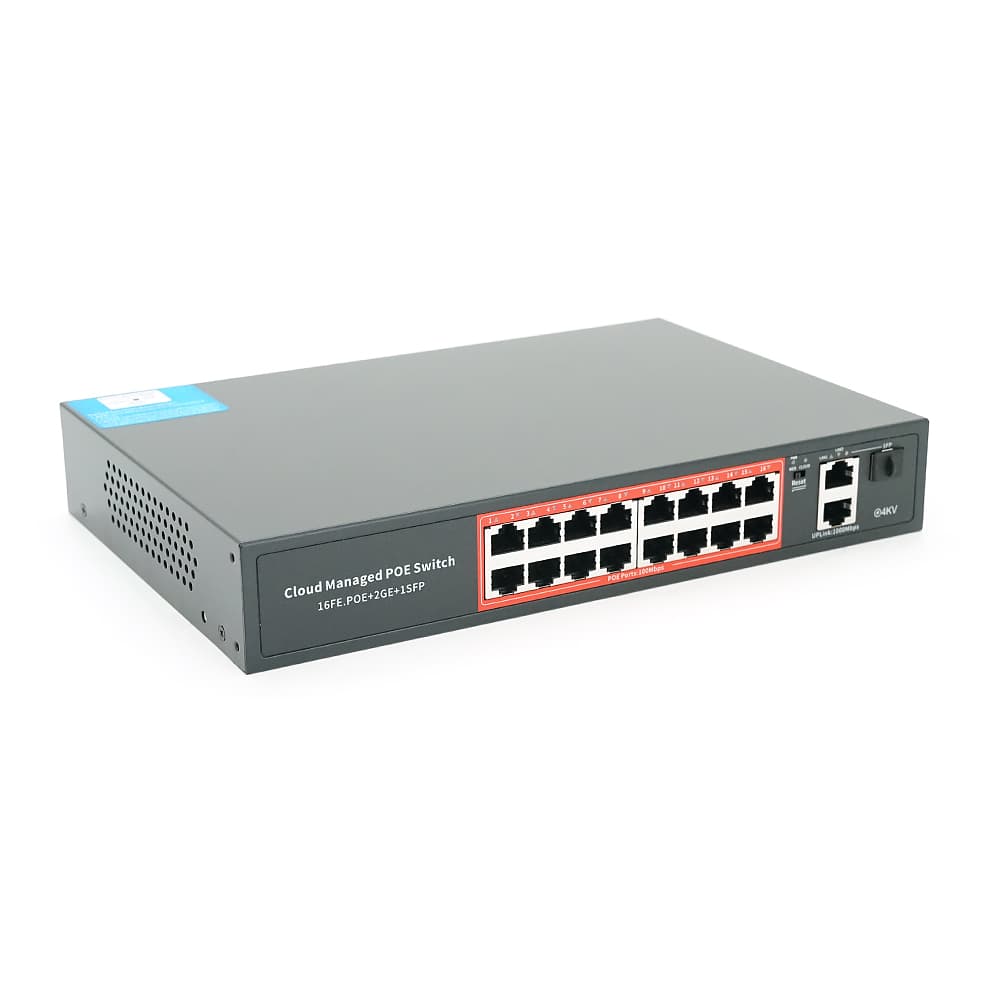 16-портовий керований PoE комутатор YOSO YO316G-240 з 16 портами POE 100Мбіт + 2 UP-Link 1000Мбіт + 1 SFP, 52V/240W. APP-Amitres
