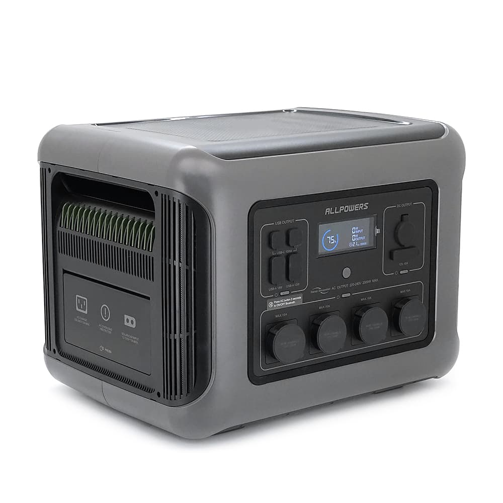 Power station ALLPOWERS R2500 APP Control, Wi-Fi, Bluetooth, 2500W, 2016Wh LiFePO4 3500Cycles, MPPT 1000w max, CAR port, DC12/24V, 4хAC 220V, 2xUSB-TYPE-C 200W, 2xUSB-A 18W, 2xUSB-A 36W, XT60, wireless 15W, Fast charge 60min, 456×360×346mm, 29kg