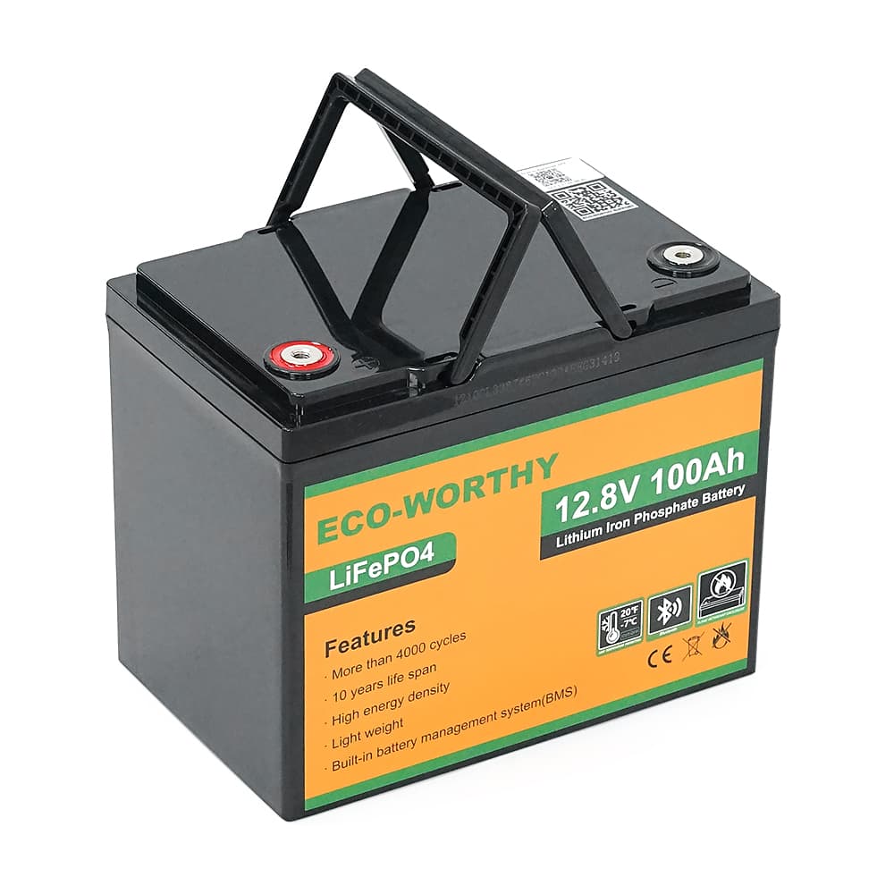 Аккумуляторная батарея Eco-Worthy LiFePO4 12,8V 100Ah,(50/100A), bluetooth. -7°C до 60°C, винт M8, 260х168х209 мм. 12 кг