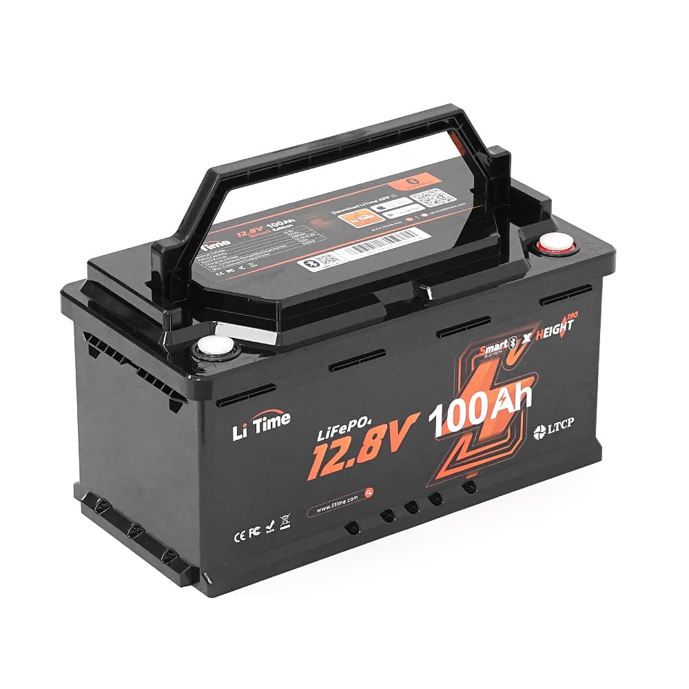 Аккумуляторная батарея LiFePO4 Li-TIME 12.8V 100Ач 1280Wh Bluetooth, 4000Cycles, BMS100A, ≤40mΩ, IP65, до 6000 циклів, L358*B177*H188 mm, 9.9 kg