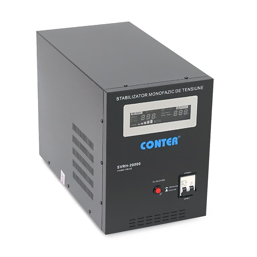 Стабілізатор напруги Conter HIBRID 20000 VA-V2/15000W однофазний, сервопривод, напольного монтажу, LED дисплей, діапазон 130-260V, AC230±3%,