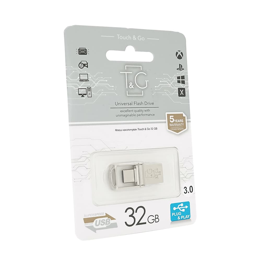 Флеш-накопичувач T&G 104, USB 3.0+Type-C, 32GB, Metal, Blister